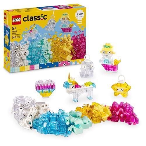 LEGO Classic Scatola Magica Trasparente - Mattoncini Colorati e Clip Portachiavi - Crea Unicorni Giocattolo, Draghi, Uccelli e altre Figure, Kit Arti e Mestieri per Bambine e Bambini da 5 Anni - 11040