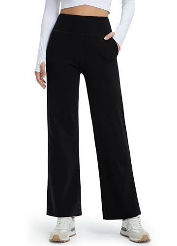 Libin Pantaloni Termici Donna Inverno Pantaloni Yoga Largo Foderato Pelliccia Casual Jogging con Tasche Caldo Sportivi Pantaloni, Nero S