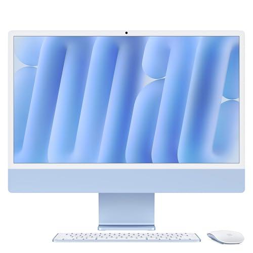 Apple iMac Computer desktop all-in-one: Chip M4, CPU 8-core e GPU 8-core: display Retina 24'', 16GB di memoria unificata, 256GB di archiviazione SSD, con accessori. Per iPhone/iPad; Azzurro