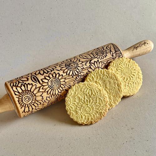 Mattarello Decorativo per Biscotti | Mattarello Inciso | Rullo per Biscotti e per Modellare | Mattarello Legno Goffrato di Algis Crafts