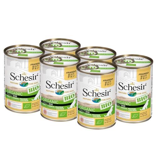 Schesir BIO, Alimento Completo Umido per Cani adulti, Patè di Pollo Selezionato senza Cereali - 6 lattine dal 400g (2,4kg totale)