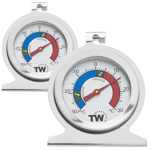 Thermometer World, Confezione da 2, Temperatura per Frigorifero, 1 termometro per congelatore, Acciaio Inox, 2 unità