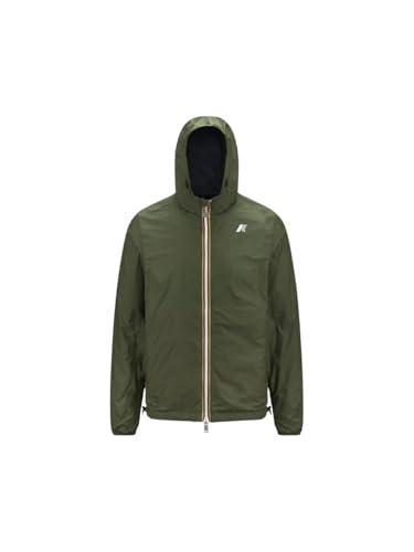 K-Way Giacca Unisex, Modello Jake Plus. 2 Double, in Nylon Ripstop Impermeabile, Cappuccio Regolabile con Coulisse, Chiusura con Zip, Tasche sul Davanti, vestibilità Aderente, Colore Verde - B.