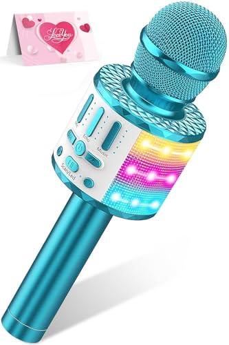 MicQutr Microfono Karaoke per Bambini Bluetooth Senza Fili - Microfono Portatile con Altoparlante Integrato, Luci LED e Effetto Eco, Regalo di Compleanno per Ragazzi e Ragazze 3-12 Anni