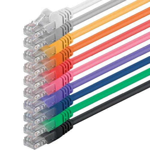 1aTTack.de 1m Cavo di Rete 10 colori - Cat.6 Ethernet Gigabit Lan RJ45 10 100 1000 Mbit s - Cavo Patch UTP compatibile con Cat.5 Cat.5e Cat.7 Cat.8-10 colori - 1m
