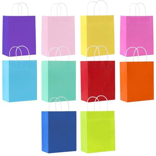 SHUBEIEUMI 10 Pezzi Sacchetti Carta con Manici, 15 X 8 X 21 cm Colorati Borse Carta Kraft Sacchetti da Regalo, per Bambini, Feste, Compleanni, Matrimoni, Baby Shower