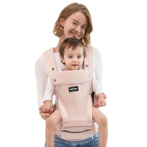 Momcozy Marsupio Neonato con Sede Anca 2 in 1, Portabebè Fronte Strada a Mani Libere fino a 20 kg, Marsupio Bambino 4 Stagioni con Cintura Regolabile fino a 115 cm, Rosa Air Mesh