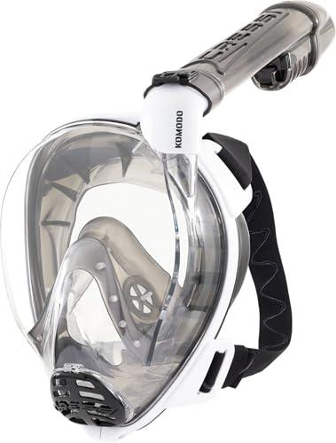 CRESSI dal 1946-Komodo Full Face Maschera Integrale Dry da Snorkeling Visione a 180°-CO2 Sicuro-Silicone 100% Anti Appannamento-Snorkel Laterale-Cinghie Elastiche Regolabili- Bianco/Nero-S/M