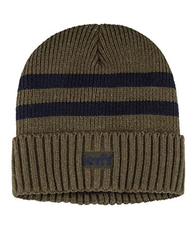 Levi's Cozy Knit Cuffed Logo Patch Beanie Hats Berretto, Verde Oliva a Righe, Taglia Unica Uomo