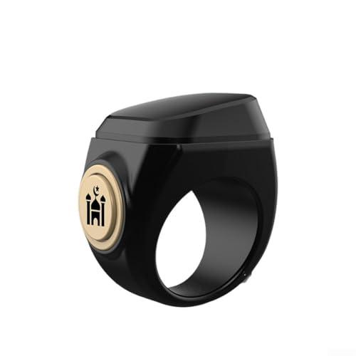 Smart - Anello contatore Tasbih ricaricabile da 18 mm, 20 mm, 22 mm, impermeabile, per preghiera Zikr con intervallo di conteggio 99999, per culto musulmano pratiche spirituali quotidiane (20 mm, nero