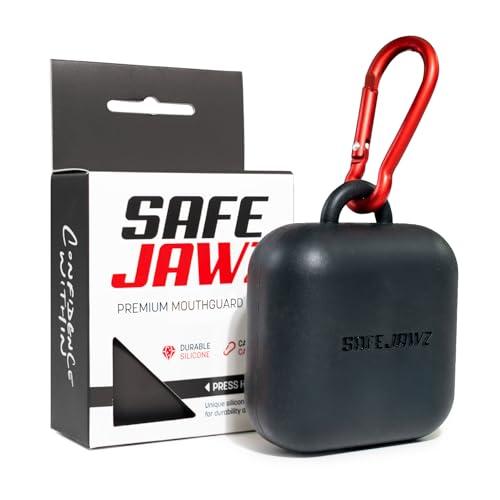 Custodia per paradenti SAFEJAWZ Premium con moschettone. Design unico in silicone resistente e flessibile per mantenere gli schermi gengivali protetti, sicuri/puliti. taglia unica. (Nero)