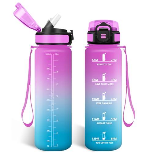 HoneyHolly Borraccia 1 Litro, Libre de BPA & A Prova di Perdita, Borracce con Cannuccia, Reutilizables, Borraccia Motivazionale, Water Bottle Palestra per Scuola, Palestra, Ufficio, Sport