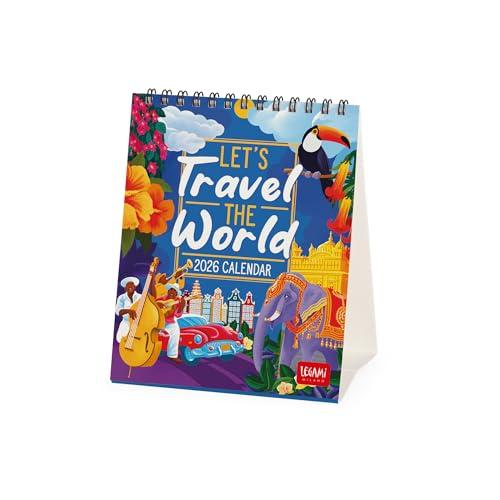Legami - Calendario da Tavolo 2026, Travel The World, Calendario da Scrivania, 12 Mesi e Planner Annuale, in Inglese, Segni zodiacali, Festività internazionali, 12 x 14.5 cm