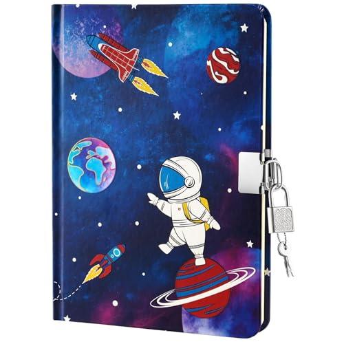 WERNNSAI Astronauta Diario per Ragazzi - Luminoso Quaderno Regalo per Bambini Viaggio Privato Quaderni Copertina Rigida Block Note A5 a Righe Memo Blocco Note da Scrivere con Serratura e Chiavi