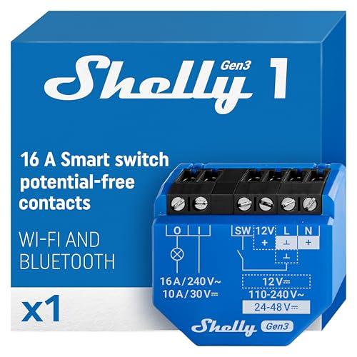 Shelly 1 Gen3, Wi-Fi Interruttore Intelligente Relé, 1 Canale, 16А, Contatto Pulito, Controllo Remoto e Automazione, Porta del Garage, Nessun Hub Richiesto, Alexa, Google Home