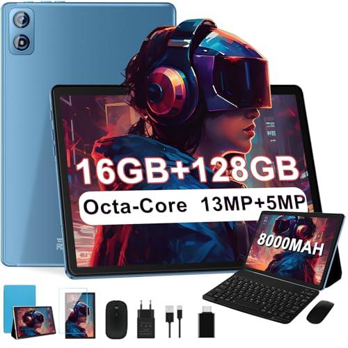 Dghrti 2025 Tablet 10 Pollici Android 16GB RAM+128GB ROM(1TB TF) UFS Ad Alta Velocità, 8-Core 2.0GHz, WiFi 5G,BT 5.0, GPS, 13+5MP, Batteria 8000mAh, con Custodia, Blue