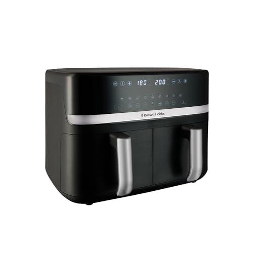 Russell Hobbs Friggitrice ad Aria Doppio cestello, 9L – Zone Indipendenti, 9 Programmi, 200℃, Silenziosa, Touchscreen, Cottura Senza Olio, Basso Consumo, Lavastoviglie ok, 2800W – Satisfry 27681-56