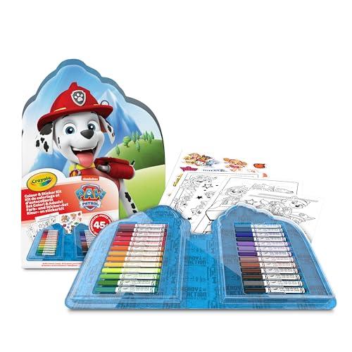 CRAYOLA - Valigetta Colori & Adesivi Paw Patrol, Set con Pennarelli, Pagine da Colorare, Adesivi, 45 pezzi, Regalo Creativo per Bambini, da 5 anni, 04-0783