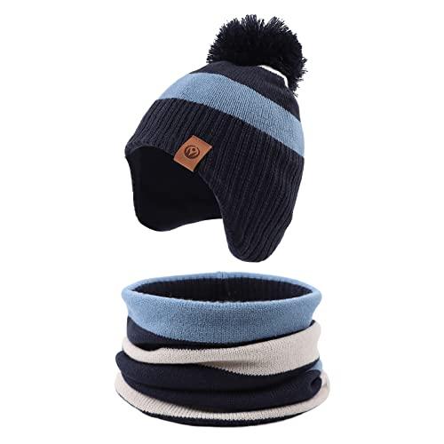 XIAOHAWANG Strisce Inverno Beanie Cappello Lavorato a Maglia Ragazzi Ragazze Toddler Bambini Caldo Bambino Classici Beanie Cappelli (Cappello+Sciarpa), M