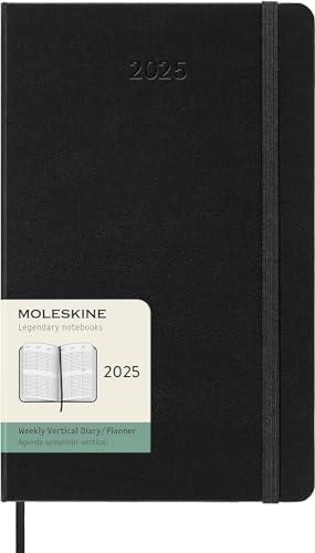 Moleskine Weekly Planner, Agenda Settimanale Verticale 12 Mesi 2025, Copertina Rigida e Chiusura Elastica, Colore Nero, Formato Large 13 x21 cm