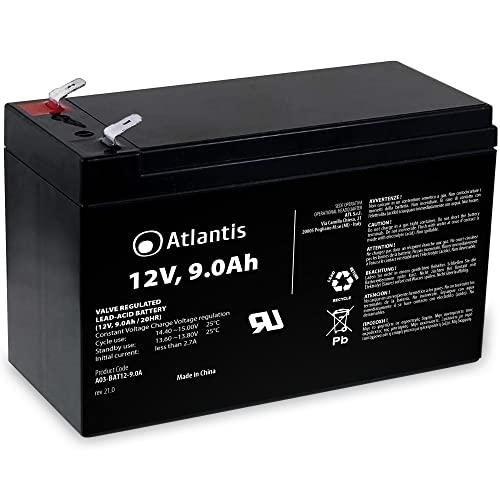 Atlantis batteria piombo 12v 9 ah ermetica (VRLA), adatta per UPS Gruppi di Continuità, Videosorveglianza, Sistemi di allarme, mobilità elettrica, giocattoli, attacco faston F2 6,3mm, A03-BAT12-9.0A