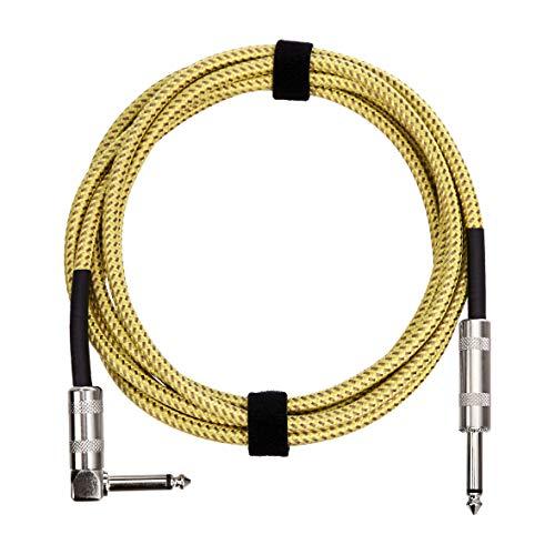 Amazon Basics - Ausiliario Cavo per Chitarra Elettrica, Basso, Tastiere, Intrecciato, Connettore Angolato 6,35mm, Noiseless, 3 m, Giallo & Marrone