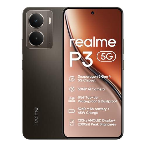 realme P3 Smartphone 5G,8+256GB,Batteria titanica da 5260 mAh,Ricarica rapida 45 W,Chipset Snapdragon 6 Gen 4, Fotocamera AI da 50MP,Display Pro-Esports 120Hz 2000 nits,IP69,Grigio (Senza Adattatore)