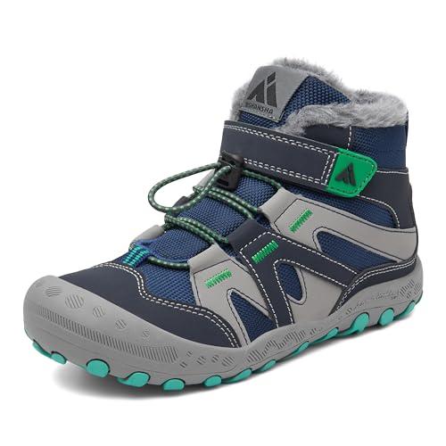 Mishansha Stivali da Neve Bambino Scarponcino Inverno Ragazzi Ragazze con Imbottitura Calda Stivaletti Trekking Escursionismo Antiscivolo Outdoor Scarpe Invernali Morbidi Comode, Blu Egeo 32 EU