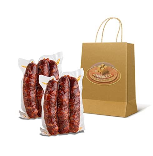 Moretti® Salsiccia Stagionata Tradizionale | 600g/700g Sottovuoto 2 Confezioni | Dolce Con Peperoncino Calabrese | Essiccato Artigianale | Prodotto In Calabria (Dolce Rossa)
