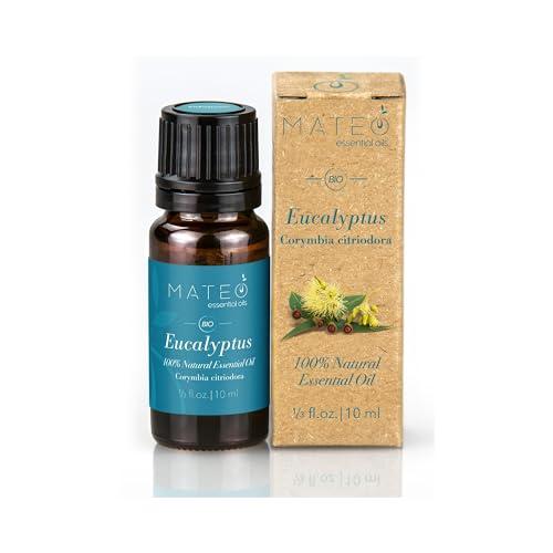 MateoEssentialOils - Olio Essenziale di Eucalipto 100% Puro e Naturale – Ideale per Aromaterapia, Massaggi, Diffusori, Bagno e Cura della Pelle – Azione Purificante e Rinfrescante – 10 ml.