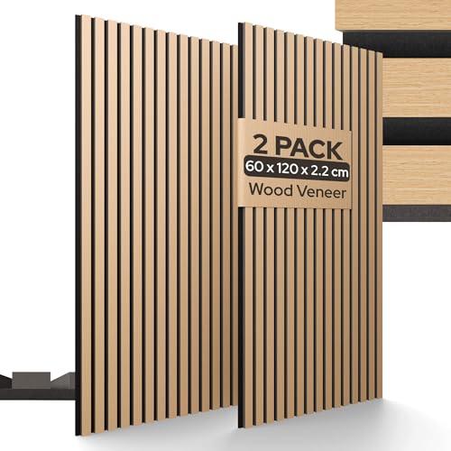 Arebos Pannelli Acustici 120×60 cm | Set da 2 Pannelli Lamellari Effetto Legno | Pareti & Soffitti | Alto Assorbimento Sonoro | Facili da Montare e Tagliare su Misura | Design Moderno