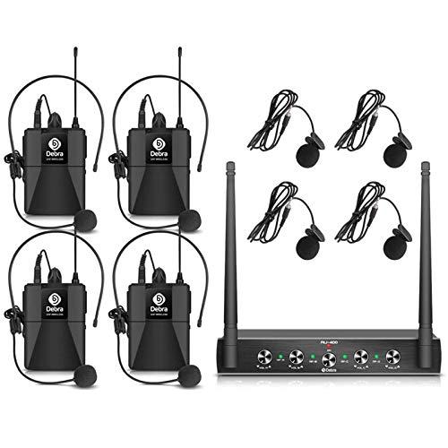 Debra Audio Pro UHF - Sistema di microfono wireless a 4 canali, con microfono lavalier, ricevitore in metallo, ideale per karaoke, feste di karaoke (4 Bodypack (A))