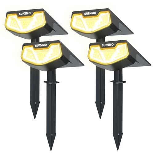 SUNNMO 4 Pezzi Faretti Solari a LED da Esterno, Lampade Luci Solari da Giardino Potenti 3 Modalità 32 LED IP65 Impermeabile Luce Faretto LED da Esterno Solare per Giardino Piante Albero Luce Calda