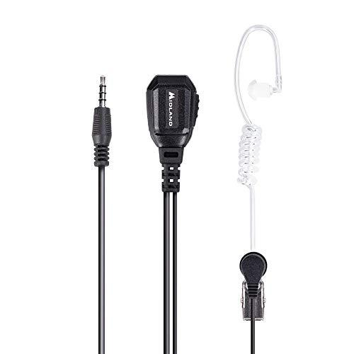 Midland - Microfono con Auricolare MA31 777PRO Pneumatico e PTT per Addetti Sicurezza, 1 Pin 3,5mm, Cavo Silicone Trasparente, Doppia Clip - Compatibile con Walkie Talkie 777 Pro