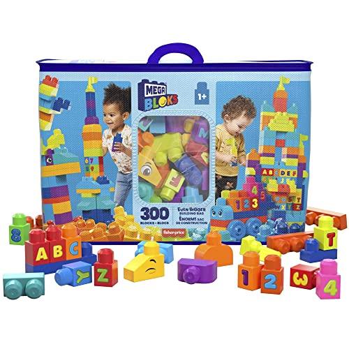 MEGA BLOKS - Sacca Eco Blocchi Grande, Set di Costruzioni con 300 Blocchi Grandi e Colorati, 1 Sacca per Contenerli, Giocattolo e Regalo per Bambini da 1 Anno in su, HHM97