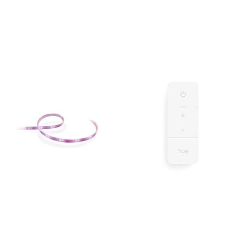 Philips Hue White and Color Ambiance Lightstrip, Kit base Striscia LED Smart da 2m, Bluetooh & Telecomando Dimmer Switch, Controllo illuminazione Smart, Bianco, Versione 2021