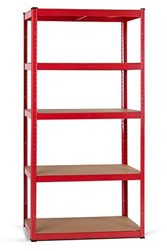 Stagecaptain Heavyrack HR-175 RD Scaffale in Metallo - Scaffalatura per magazzino - Scaffale per carichi pesanti - 875kg di capacità di Carico - 5 ripiani in legno MDF regolabili - Rosso