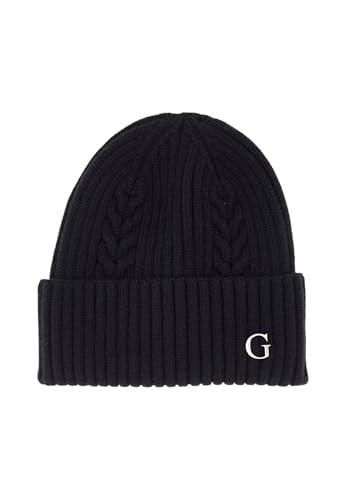 GUESS Cappello Invernale a Costine, Nero, Logo G, 50% Acrilico 30% Poliestere 20% Poliammide