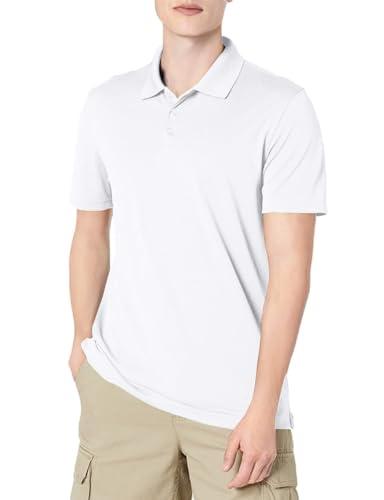 Amazon Essentials Polo da Golf da Uomo, vestibilità Aderente, ad Asciugatura Rapida, Bianco, L