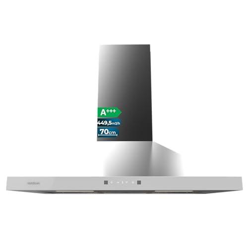Cecotec Cappa Aspirante Piramidale 70 cm Bolero Flux PT 704400 Inox A+++. Vetro Frontale Bianco, Aspirazione 449,5 m³/h, Controllo Touch Invisibile, Funzione Booster, Filtri Lavabili, Classe A+++