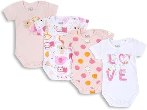 Chicco, Body Neonato e Neonata, Set di 4 Body con Maniche Corte in 100% Cotone, Unisex Bambino e Bambina 0-24 Mesi, Designed in Italy