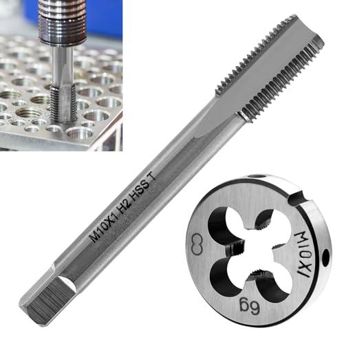 TETEWEVER Maschio filettato metrico M10 X 1, HSS, filettatura fine M10, filettatura esterna, dritta scanalata