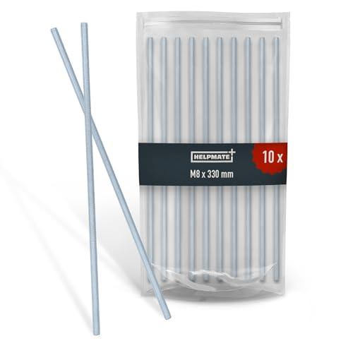 HELPMATE - Asta filettata M8 x 330 mm in acciaio zincato - Set da 10 pezzi di barra con filettatura metrica integrale - Perno filettato con classe di resistenza 4,8, DIN 976