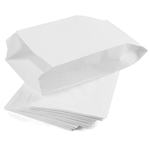 PACKRA - Sacchetti Carta Kraft Bianchi, Buste Regalo di Carta, Sacchetti Alimentari Carta Pane Piccoli per Trasportare Articoli e Acquisti da Asporto, Cibo, Libri (50 pezzi, 15cm x 27cm x 6cm)