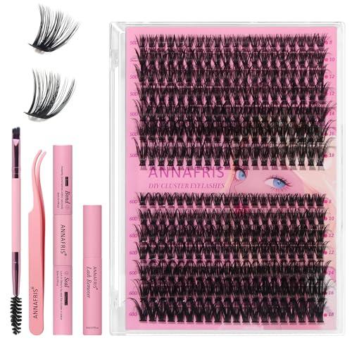 ANNAFRIS Ciglia Finte Ciuffetti Kit 50D+60D Ciglia Finte Naturali D Curl 8-18mm DIY Extension Ciglia Fai da te Cluster Lashes(50D+60D)