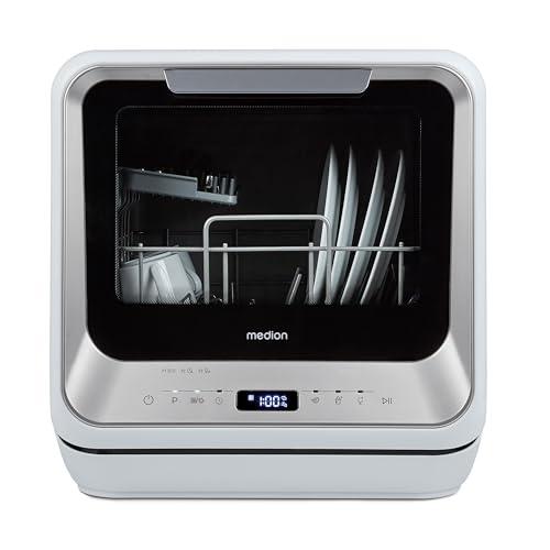 MEDION Mini Dishwasher DWT20 (lavastoviglie da tavolo, lavastoviglie, 2 coperti, funziona con/senza collegamento all'acqua, 6 programmi di pulizia, biberon, tempo di avvio preimpostato