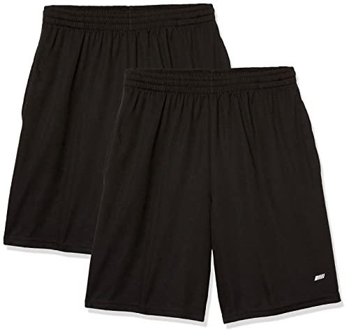 Amazon Essentials Pantaloncini morbidi tecnici ad alte prestazioni (disponibili nelle taglie Big & Tall) Uomo, Pacco da 2, Nero, L