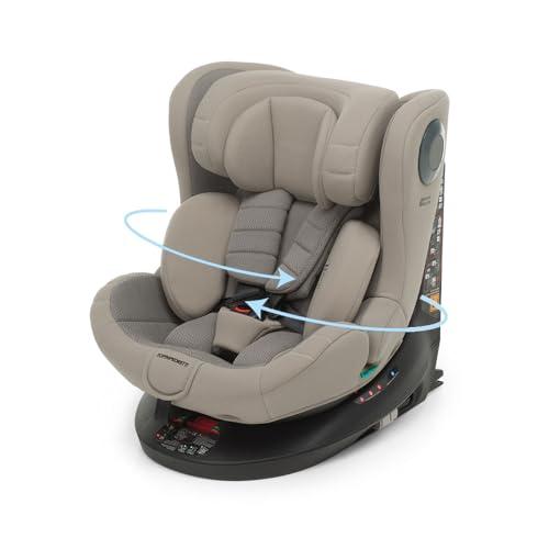 Foppapedretti FP360 Quick i-Size, Seduta Girevole a 360°, per bambini da 40 a 150 cm di altezza, 0-12 anni, conforme ECE R129, Fissaggio Dualfix (Isofix e non), Safe Body Protection, Desert