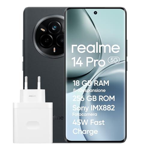 realme 14 Pro 5G Smartphone, 8+256GB, Fotocamera Sony IMX882 OIS da 50MP, Display Curvo 120Hz, Impermeabile IP69, Batteria 5260mAh, Ricarica Rapida 45W SUPERVOOC, Grey(con adattatore)