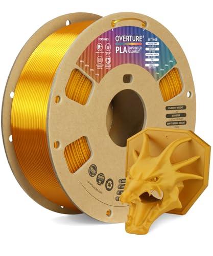 OVERTURE Filamento PLA 1.75mm, 1kg Bobina(2.2lbs), Precisione Dimensionale +/- 0.03 mm, per Stampante 3D (Oro Reale)